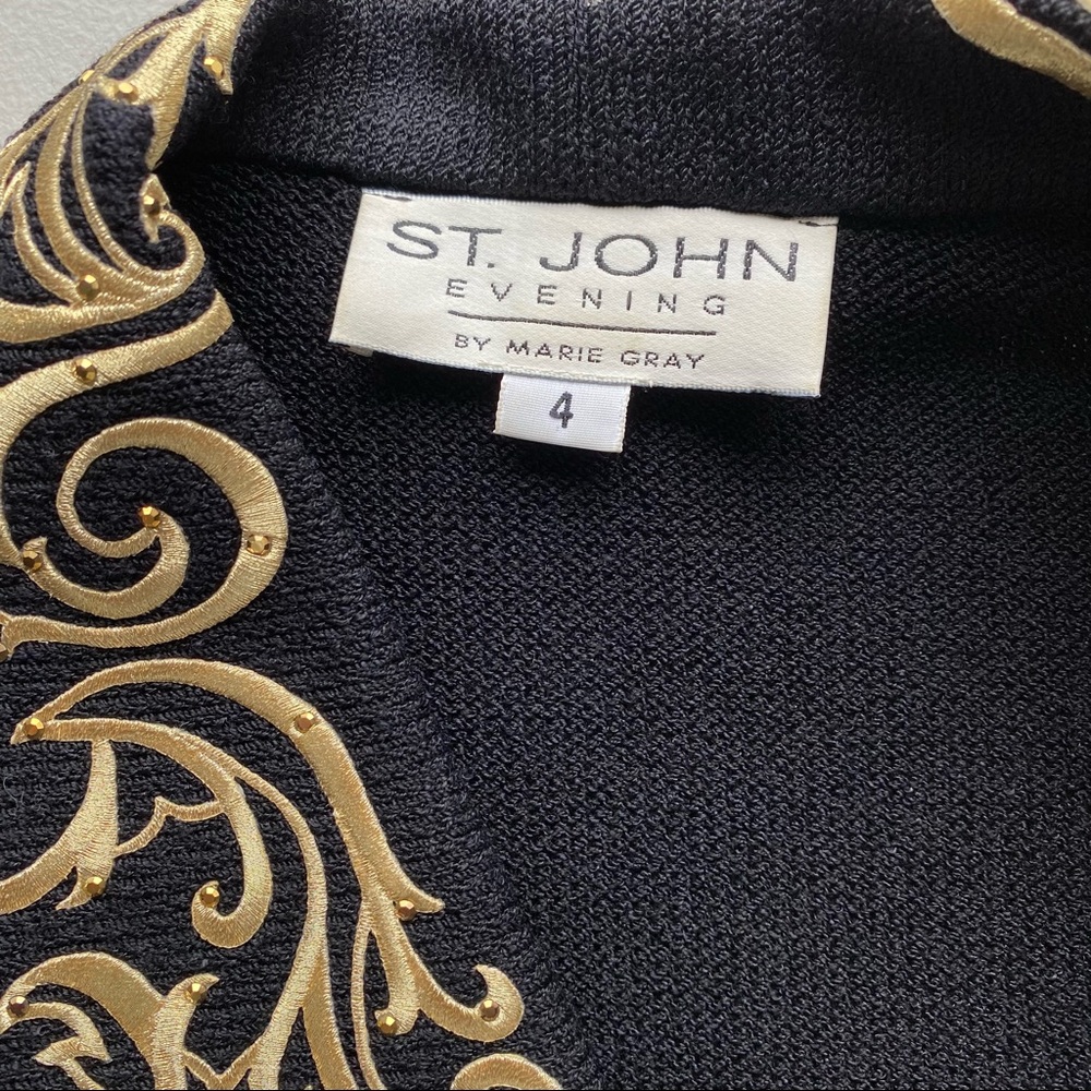 SOLD St. John Evening knit blazer embellished formal jacket black with gold 4 - Picture 2 of 12